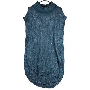 Steve Madden Women Sweater Gray Steel Blue Poncho Wrap Metallic Sequins One Size